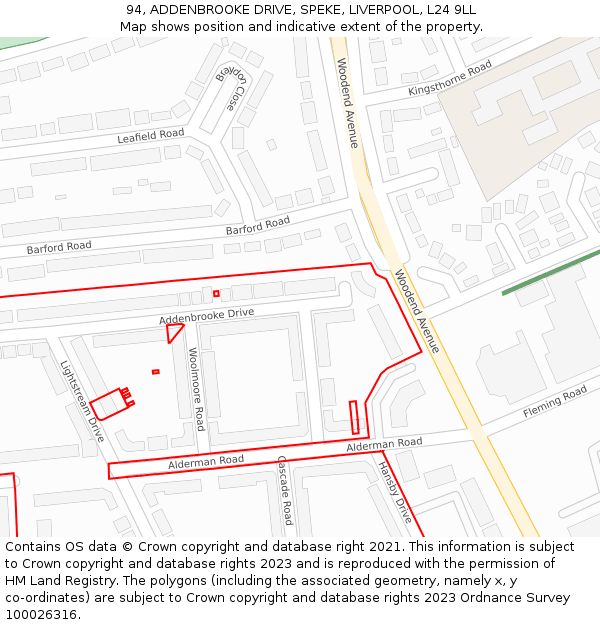 94, ADDENBROOKE DRIVE, SPEKE, LIVERPOOL, L24 9LL: Location map and indicative extent of plot