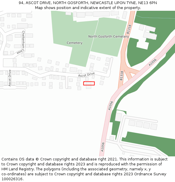 94, ASCOT DRIVE, NORTH GOSFORTH, NEWCASTLE UPON TYNE, NE13 6PN: Location map and indicative extent of plot