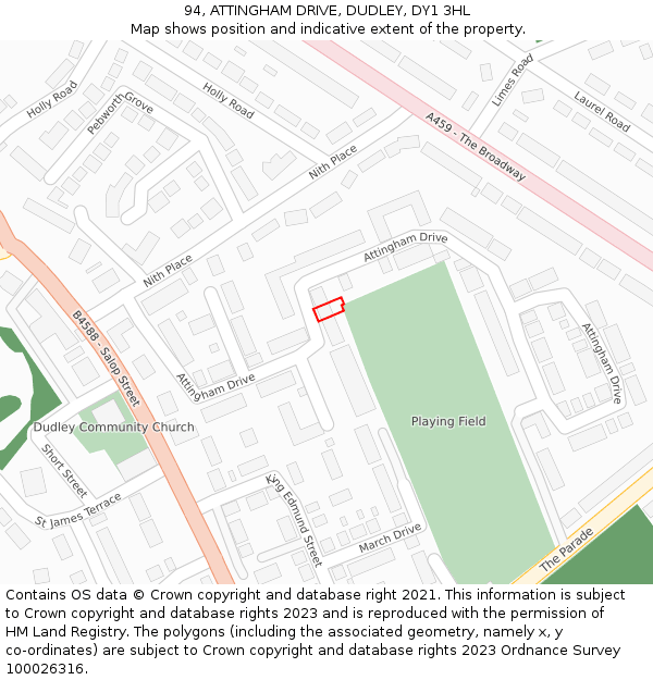 94, ATTINGHAM DRIVE, DUDLEY, DY1 3HL: Location map and indicative extent of plot