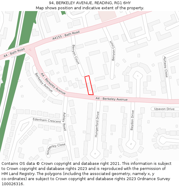 94, BERKELEY AVENUE, READING, RG1 6HY: Location map and indicative extent of plot