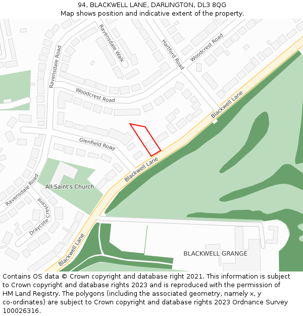 94, BLACKWELL LANE, DARLINGTON, DL3 8QG: Location map and indicative extent of plot