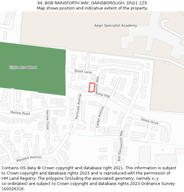 94, BOB RAINSFORTH WAY, GAINSBOROUGH, DN21 1ZS: Location map and indicative extent of plot