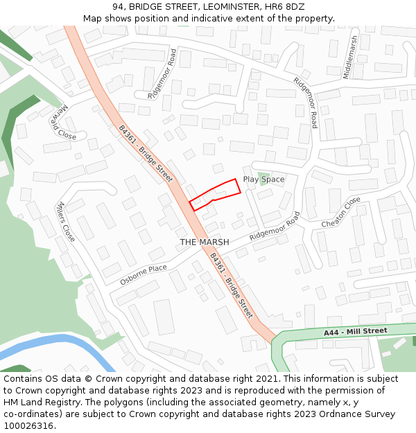 94, BRIDGE STREET, LEOMINSTER, HR6 8DZ: Location map and indicative extent of plot