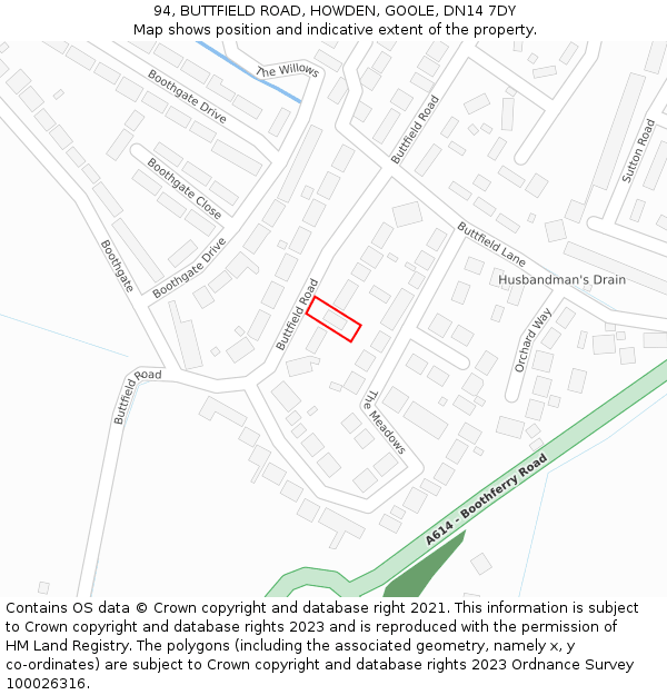 94, BUTTFIELD ROAD, HOWDEN, GOOLE, DN14 7DY: Location map and indicative extent of plot