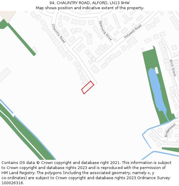 94, CHAUNTRY ROAD, ALFORD, LN13 9HW: Location map and indicative extent of plot
