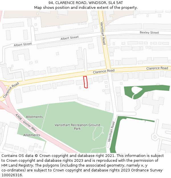 94, CLARENCE ROAD, WINDSOR, SL4 5AT: Location map and indicative extent of plot