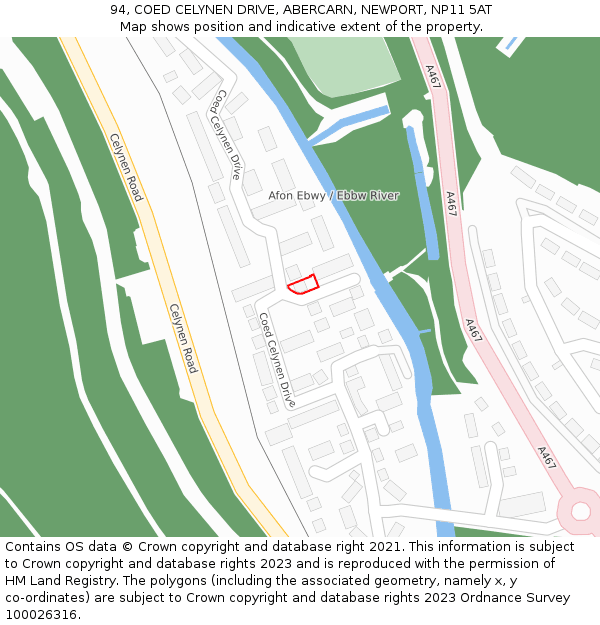 94, COED CELYNEN DRIVE, ABERCARN, NEWPORT, NP11 5AT: Location map and indicative extent of plot