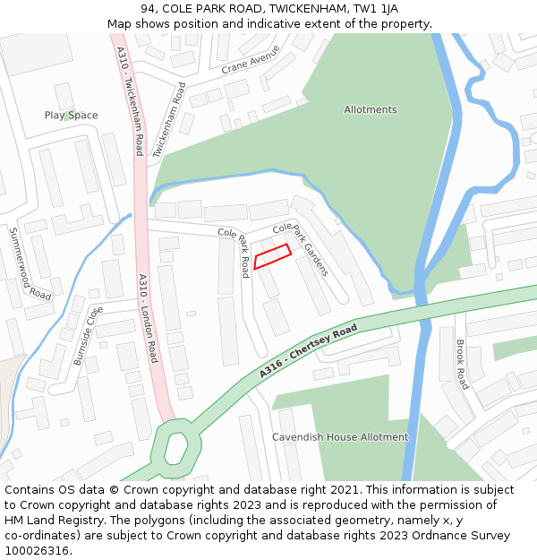 94, COLE PARK ROAD, TWICKENHAM, TW1 1JA: Location map and indicative extent of plot