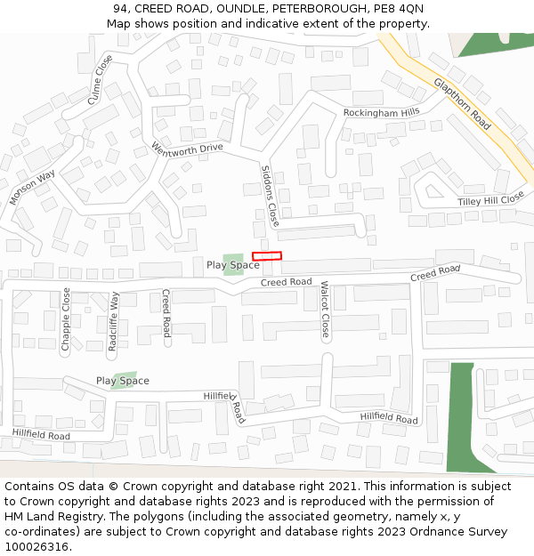 94, CREED ROAD, OUNDLE, PETERBOROUGH, PE8 4QN: Location map and indicative extent of plot