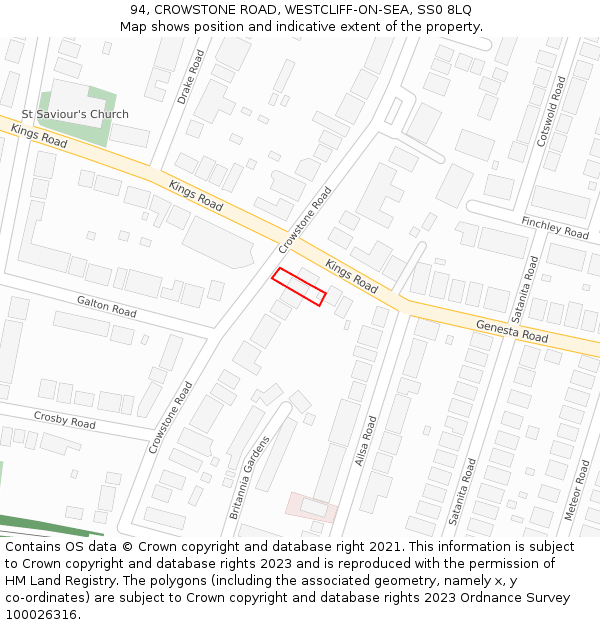 94, CROWSTONE ROAD, WESTCLIFF-ON-SEA, SS0 8LQ: Location map and indicative extent of plot