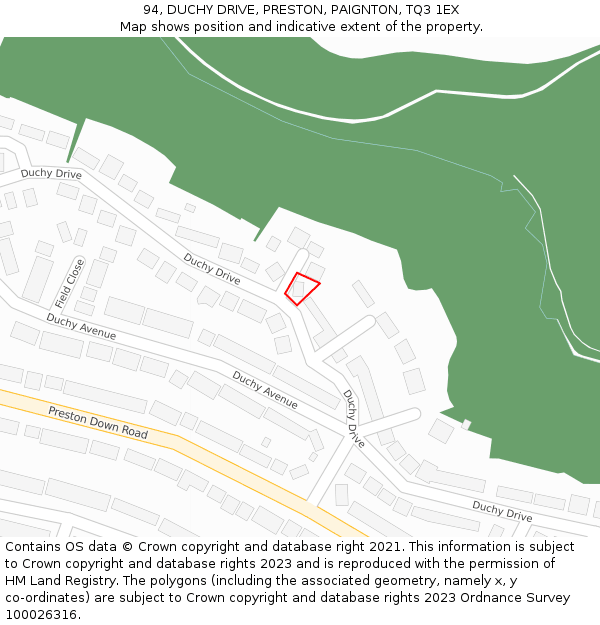 94, DUCHY DRIVE, PRESTON, PAIGNTON, TQ3 1EX: Location map and indicative extent of plot
