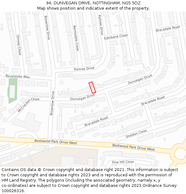 94, DUNVEGAN DRIVE, NOTTINGHAM, NG5 5DZ: Location map and indicative extent of plot