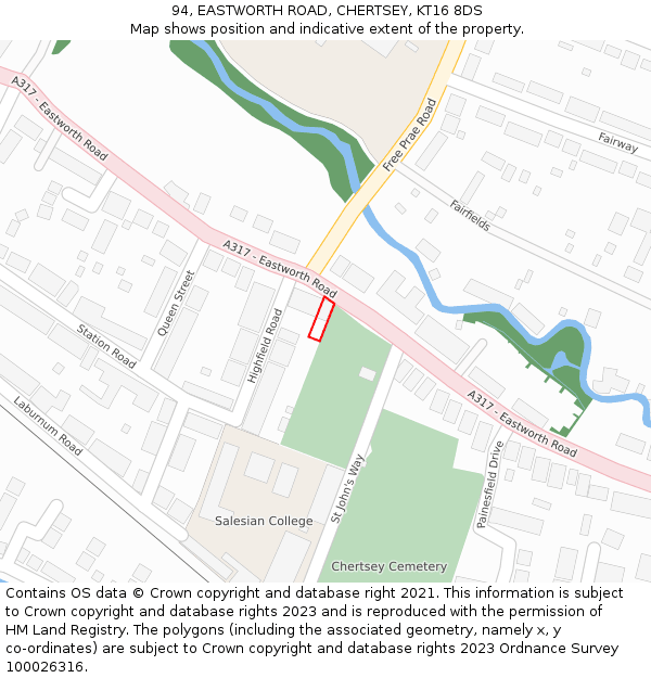 94, EASTWORTH ROAD, CHERTSEY, KT16 8DS: Location map and indicative extent of plot