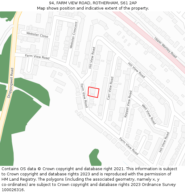94, FARM VIEW ROAD, ROTHERHAM, S61 2AP: Location map and indicative extent of plot