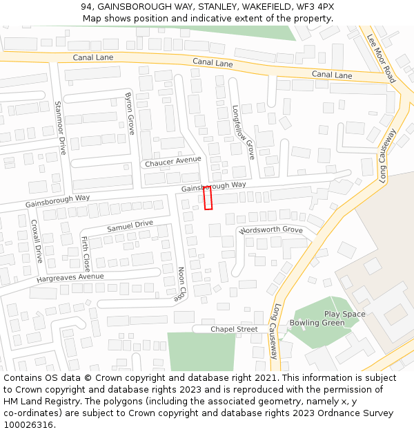 94, GAINSBOROUGH WAY, STANLEY, WAKEFIELD, WF3 4PX: Location map and indicative extent of plot