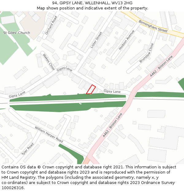 94, GIPSY LANE, WILLENHALL, WV13 2HG: Location map and indicative extent of plot