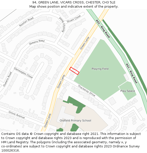 94, GREEN LANE, VICARS CROSS, CHESTER, CH3 5LE: Location map and indicative extent of plot
