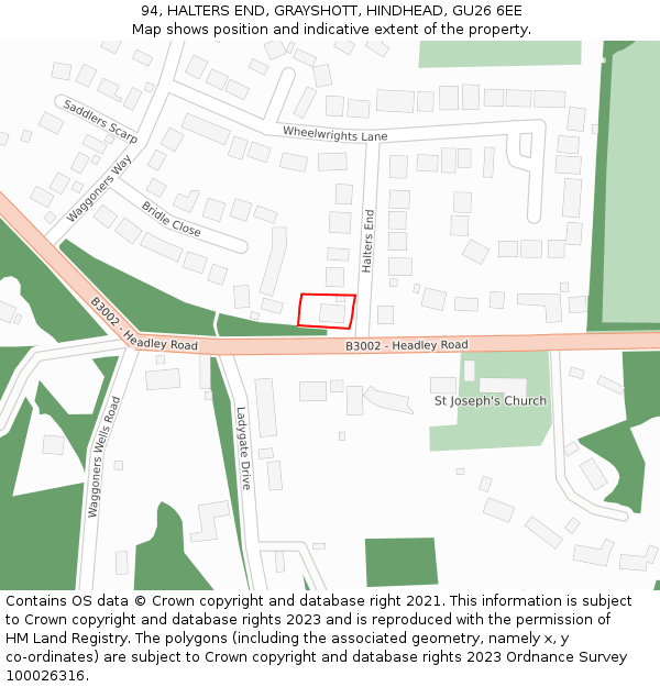 94, HALTERS END, GRAYSHOTT, HINDHEAD, GU26 6EE: Location map and indicative extent of plot