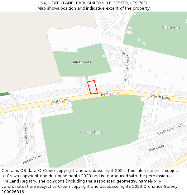 94, HEATH LANE, EARL SHILTON, LEICESTER, LE9 7PD: Location map and indicative extent of plot