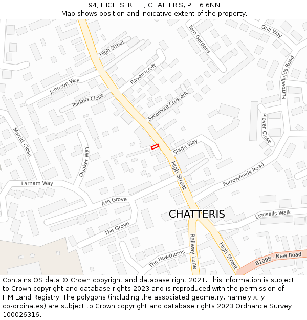 94, HIGH STREET, CHATTERIS, PE16 6NN: Location map and indicative extent of plot