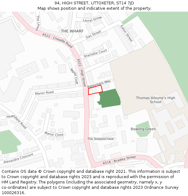 94, HIGH STREET, UTTOXETER, ST14 7JD: Location map and indicative extent of plot