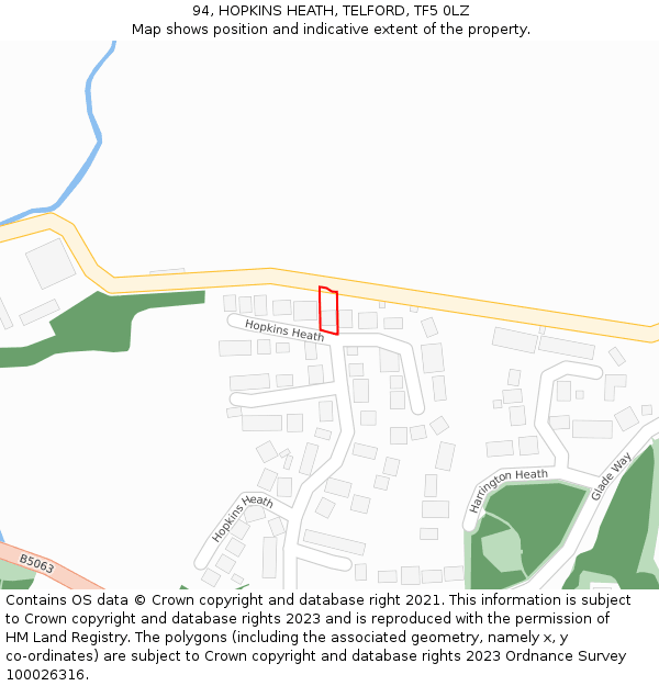 94, HOPKINS HEATH, TELFORD, TF5 0LZ: Location map and indicative extent of plot