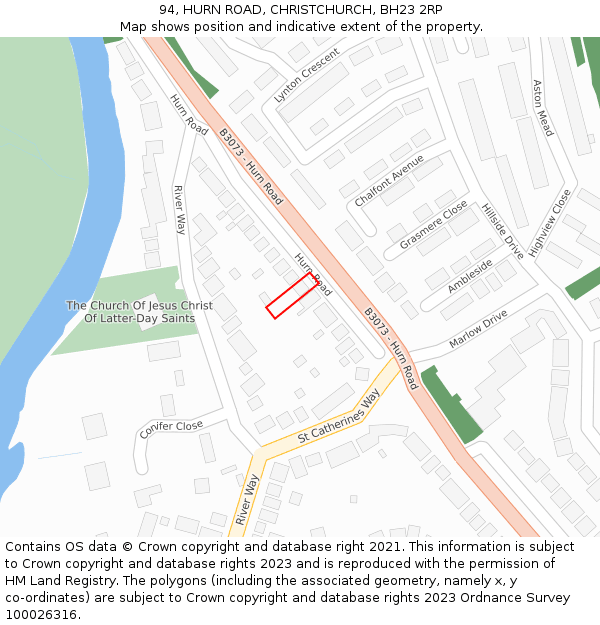 94, HURN ROAD, CHRISTCHURCH, BH23 2RP: Location map and indicative extent of plot
