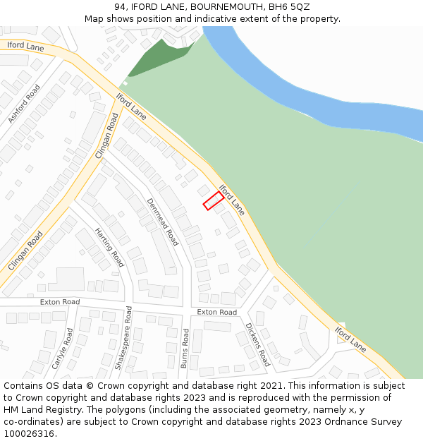 94, IFORD LANE, BOURNEMOUTH, BH6 5QZ: Location map and indicative extent of plot