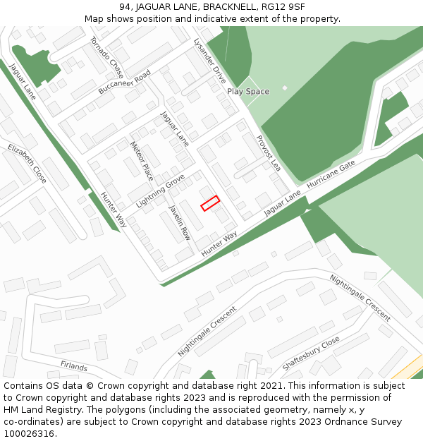 94, JAGUAR LANE, BRACKNELL, RG12 9SF: Location map and indicative extent of plot