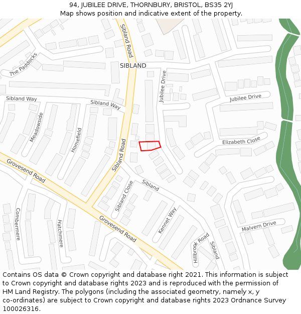 94, JUBILEE DRIVE, THORNBURY, BRISTOL, BS35 2YJ: Location map and indicative extent of plot