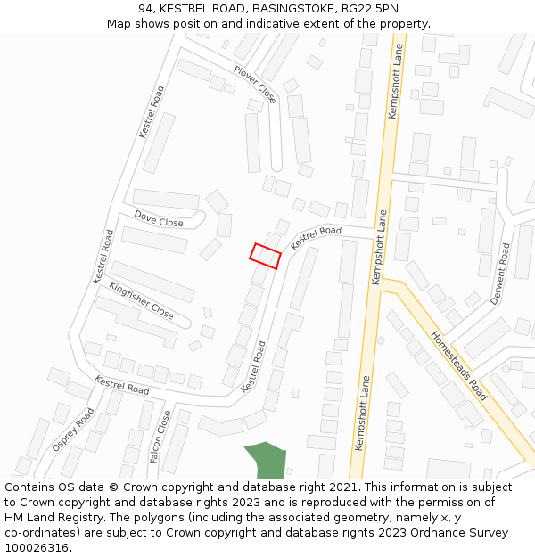 94, KESTREL ROAD, BASINGSTOKE, RG22 5PN: Location map and indicative extent of plot