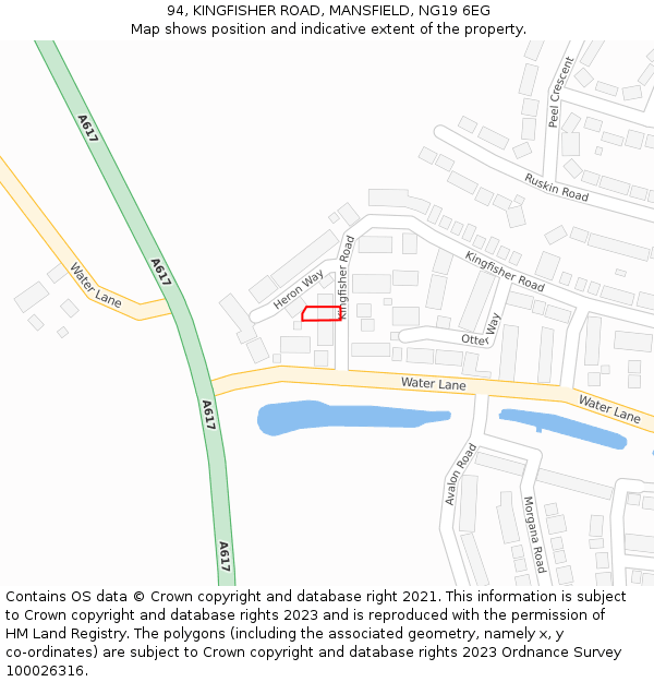 94, KINGFISHER ROAD, MANSFIELD, NG19 6EG: Location map and indicative extent of plot