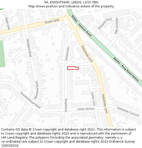 94, KNIGHTSWAY, LEEDS, LS15 7BN: Location map and indicative extent of plot