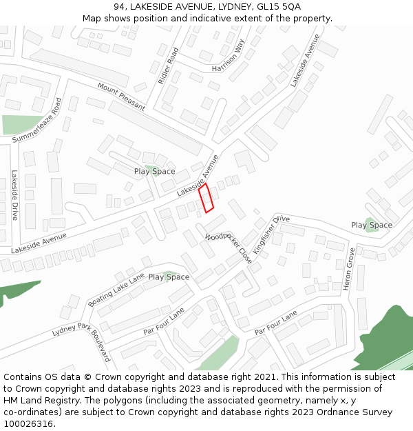 94, LAKESIDE AVENUE, LYDNEY, GL15 5QA: Location map and indicative extent of plot