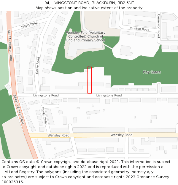 94, LIVINGSTONE ROAD, BLACKBURN, BB2 6NE: Location map and indicative extent of plot