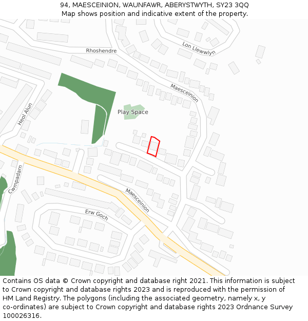 94, MAESCEINION, WAUNFAWR, ABERYSTWYTH, SY23 3QQ: Location map and indicative extent of plot