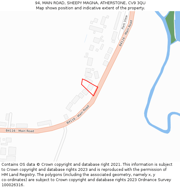 94, MAIN ROAD, SHEEPY MAGNA, ATHERSTONE, CV9 3QU: Location map and indicative extent of plot