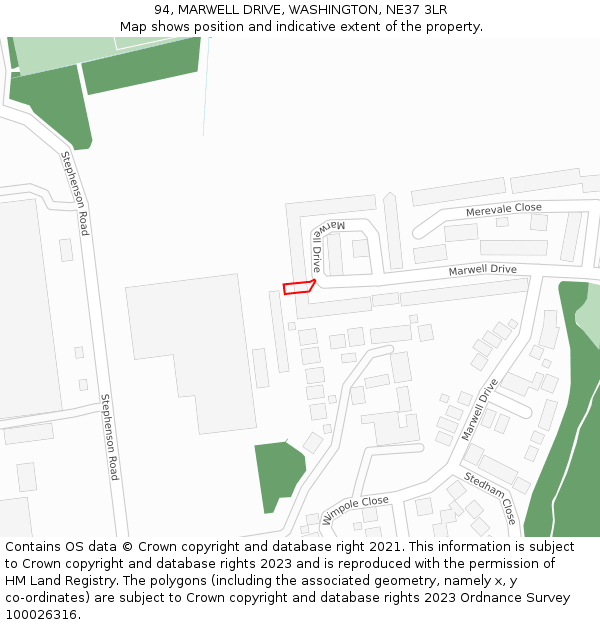 94, MARWELL DRIVE, WASHINGTON, NE37 3LR: Location map and indicative extent of plot