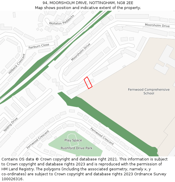 94, MOORSHOLM DRIVE, NOTTINGHAM, NG8 2EE: Location map and indicative extent of plot