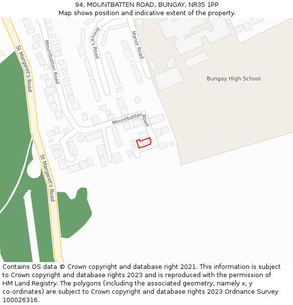 94, MOUNTBATTEN ROAD, BUNGAY, NR35 1PP: Location map and indicative extent of plot