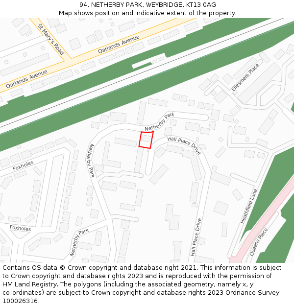 94, NETHERBY PARK, WEYBRIDGE, KT13 0AG: Location map and indicative extent of plot
