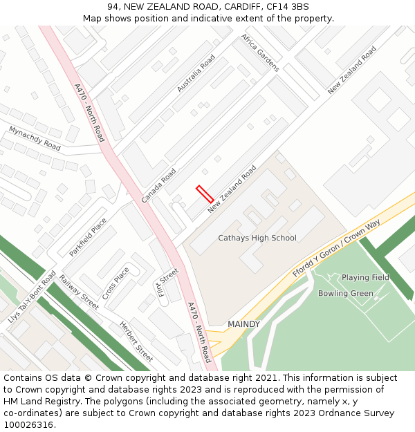 94, NEW ZEALAND ROAD, CARDIFF, CF14 3BS: Location map and indicative extent of plot