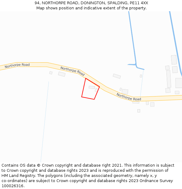 94, NORTHORPE ROAD, DONINGTON, SPALDING, PE11 4XX: Location map and indicative extent of plot
