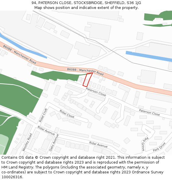 94, PATERSON CLOSE, STOCKSBRIDGE, SHEFFIELD, S36 1JG: Location map and indicative extent of plot