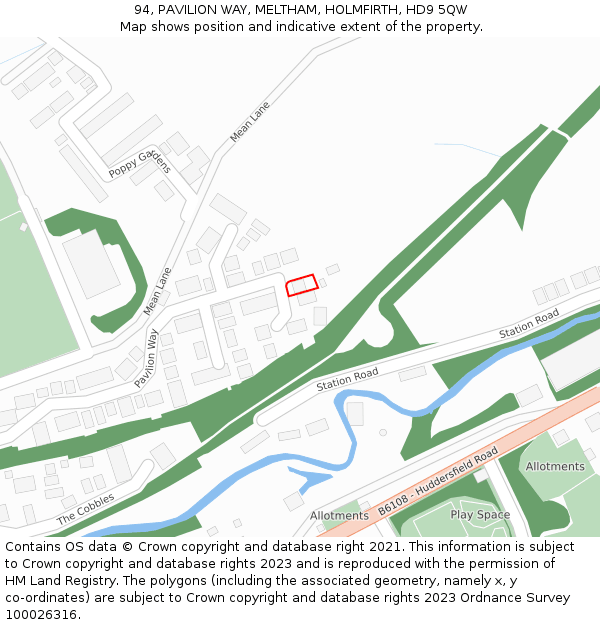 94, PAVILION WAY, MELTHAM, HOLMFIRTH, HD9 5QW: Location map and indicative extent of plot