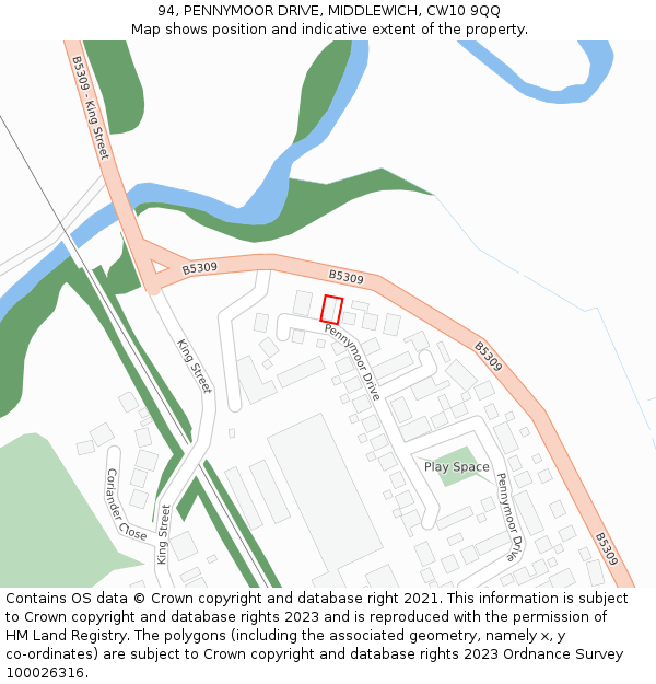 94, PENNYMOOR DRIVE, MIDDLEWICH, CW10 9QQ: Location map and indicative extent of plot