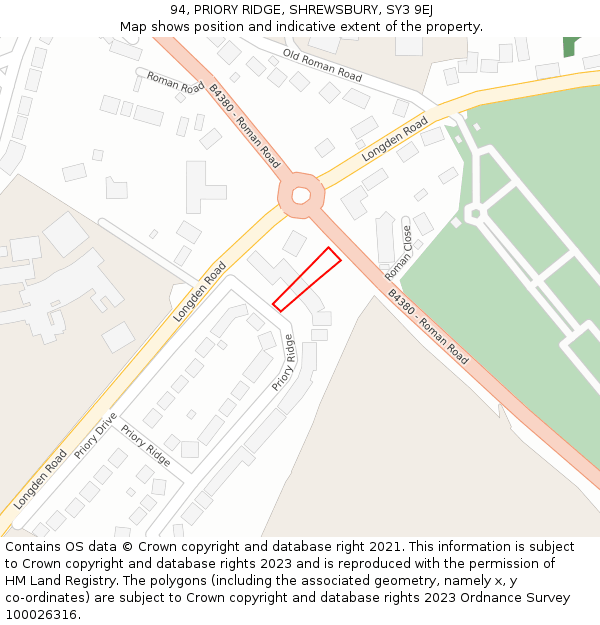 94, PRIORY RIDGE, SHREWSBURY, SY3 9EJ: Location map and indicative extent of plot