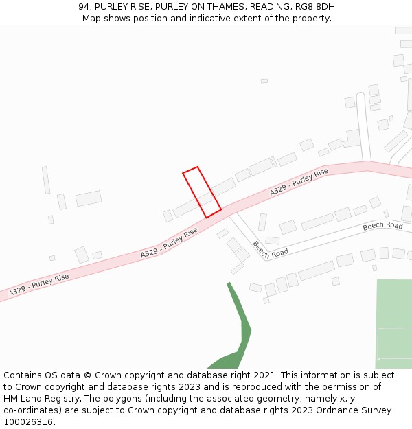 94, PURLEY RISE, PURLEY ON THAMES, READING, RG8 8DH: Location map and indicative extent of plot