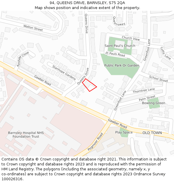94, QUEENS DRIVE, BARNSLEY, S75 2QA: Location map and indicative extent of plot