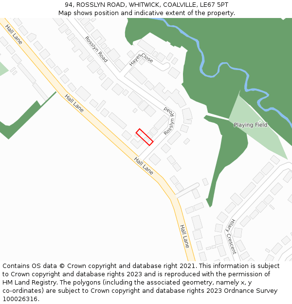 94, ROSSLYN ROAD, WHITWICK, COALVILLE, LE67 5PT: Location map and indicative extent of plot